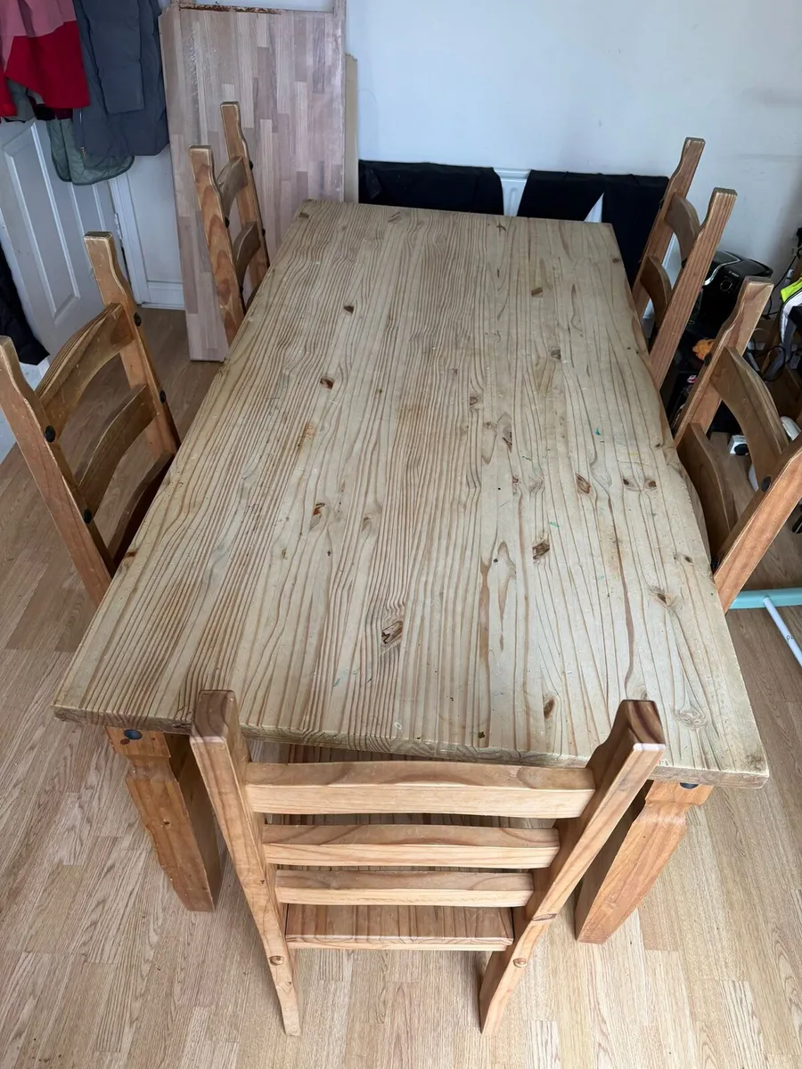 Mexican Pine Dining Table with 5 chairs - Image 1