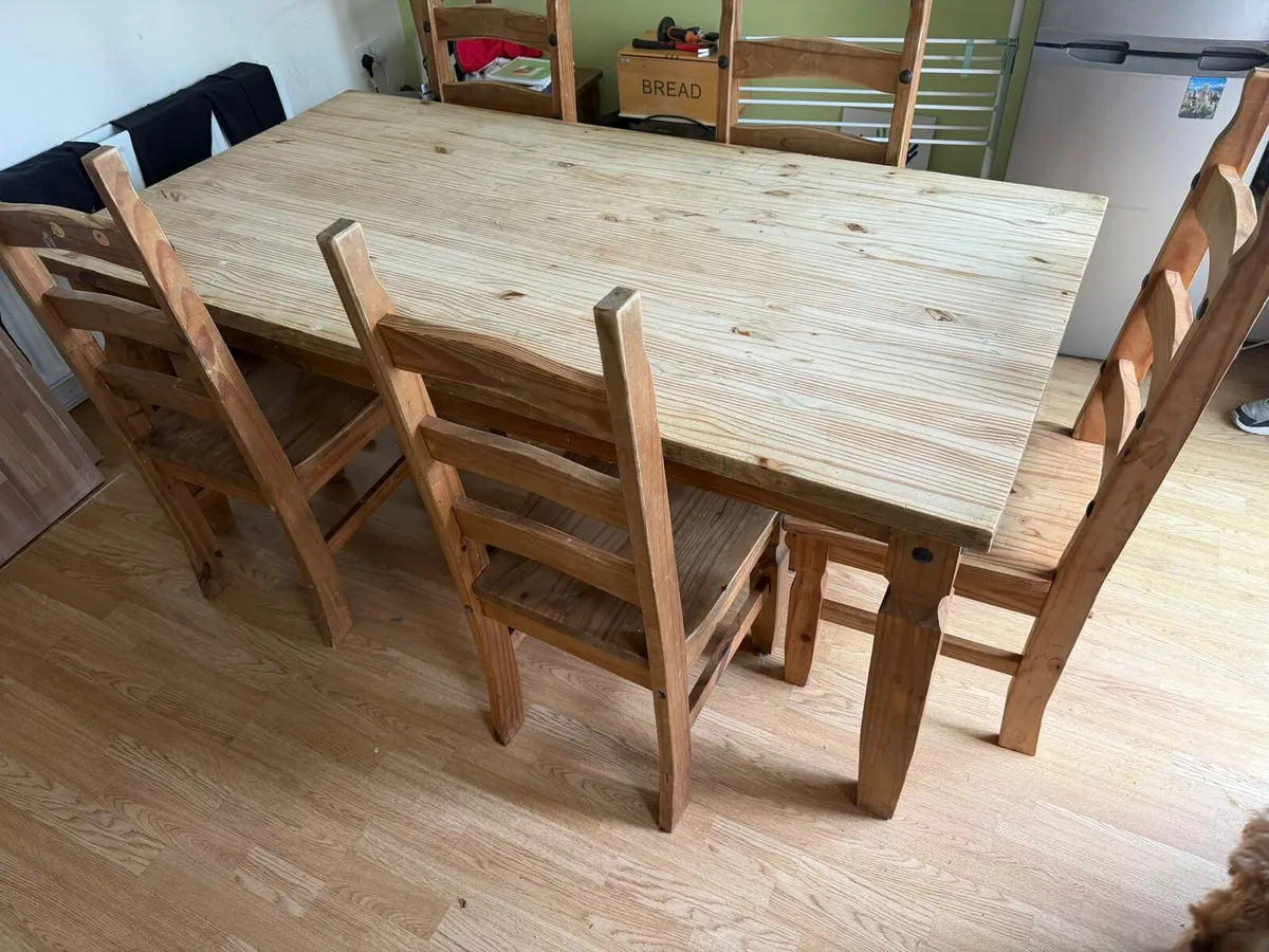Mexican Pine Dining Table with 5 chairs - Image 2