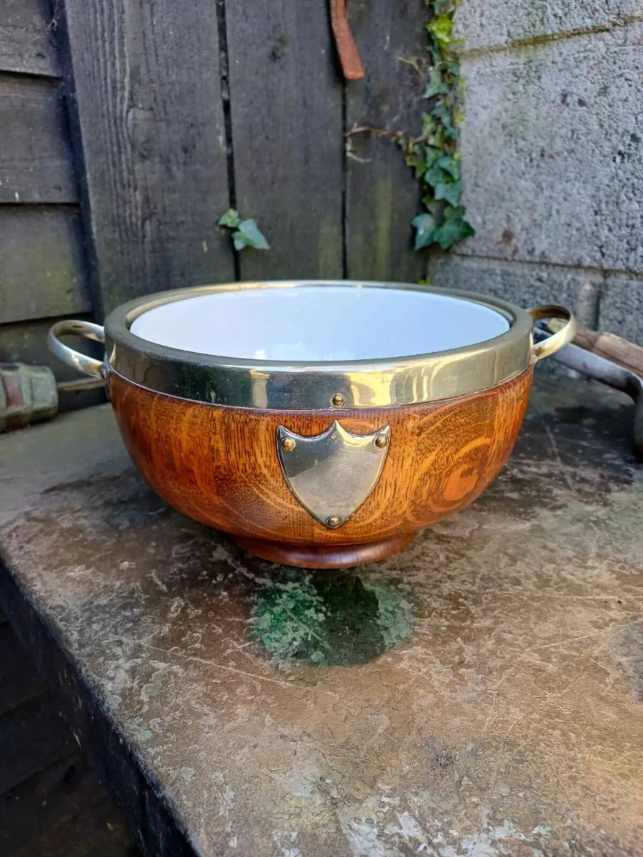 Antique Oak Silver Plated Salad Bowl - Image 1