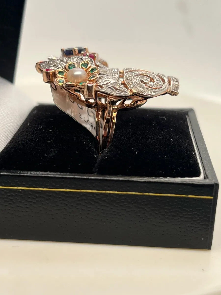 9k gold Jardiniere ring with sapphire & diamonds - Image 4