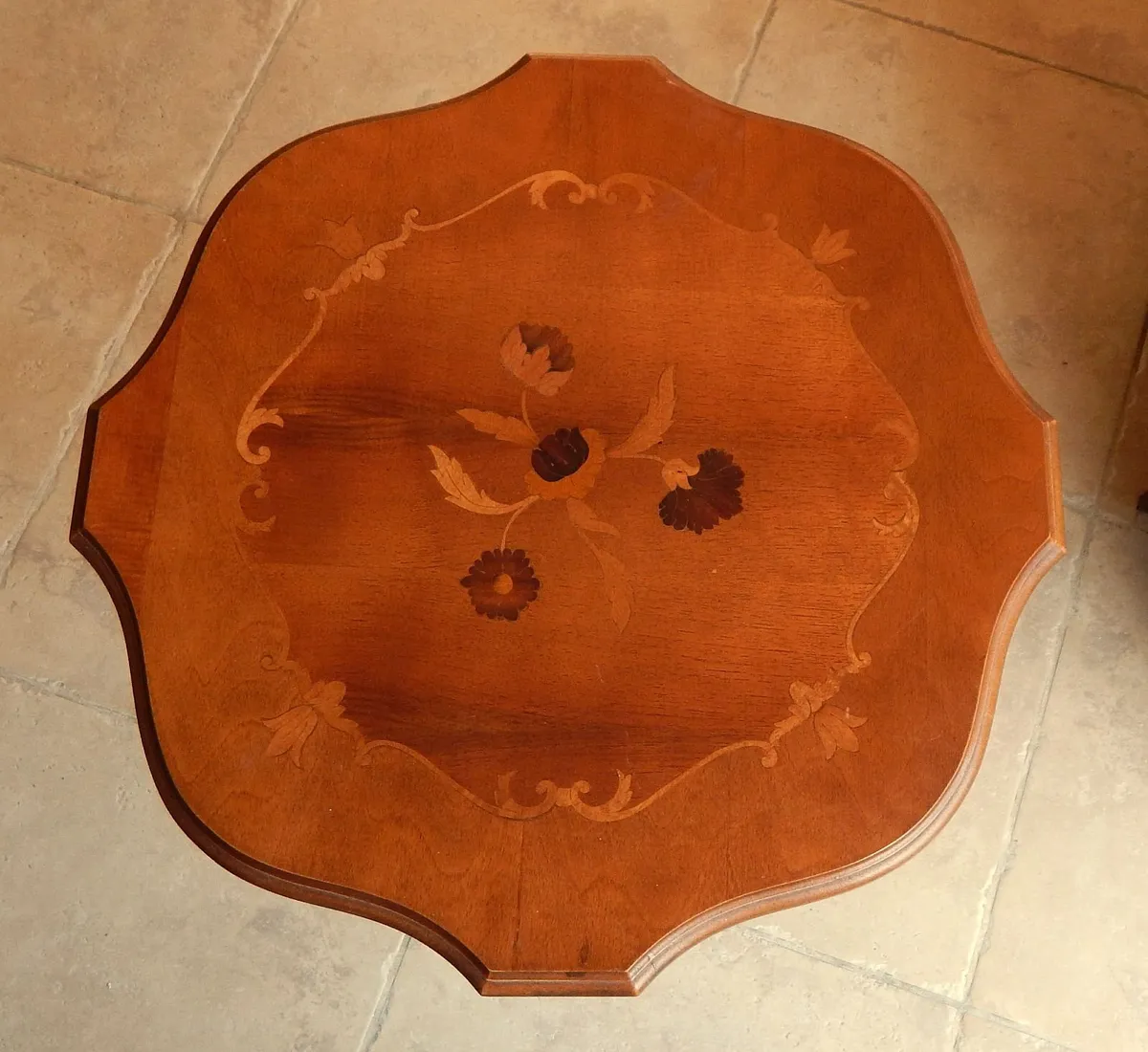 Italian Style Marquetry Pedestal Side Table - Image 2