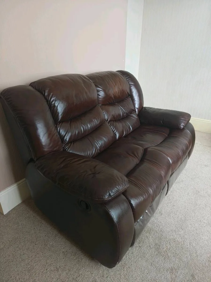 Brown leather reclining sofa - Image 2
