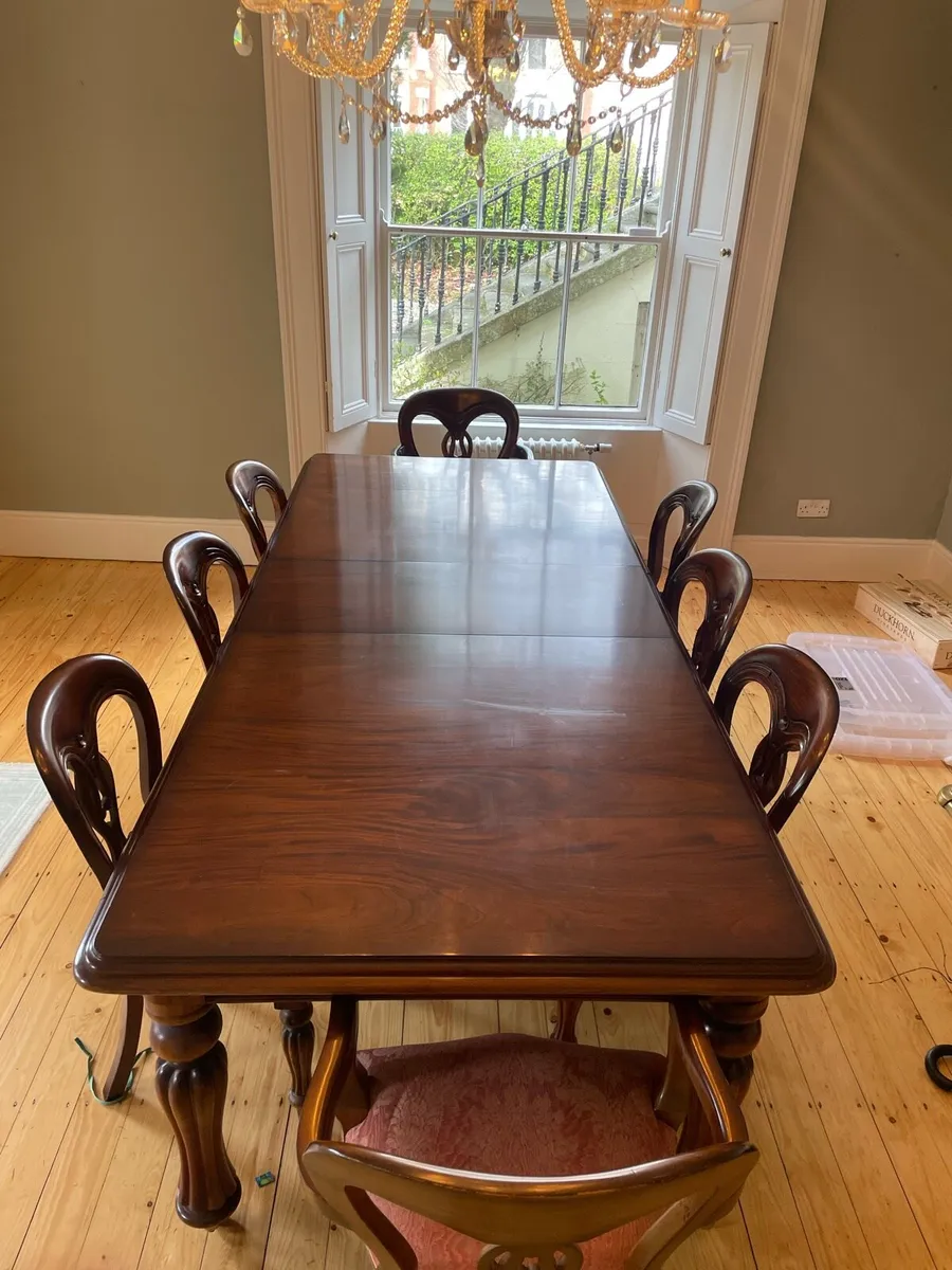 Large extendable wood dining table, 8 chairs - Image 2