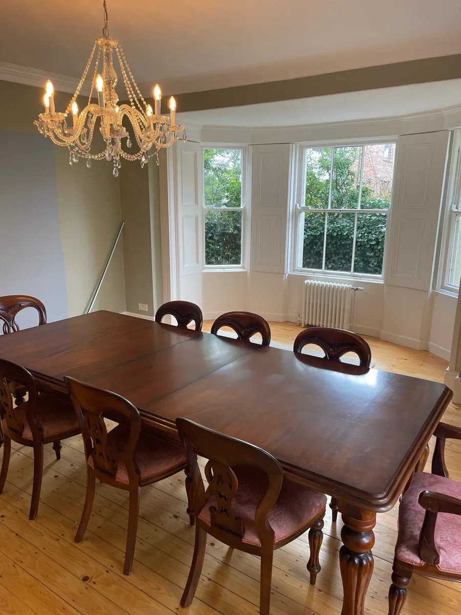 Large extendable wood dining table, 8 chairs - Image 4