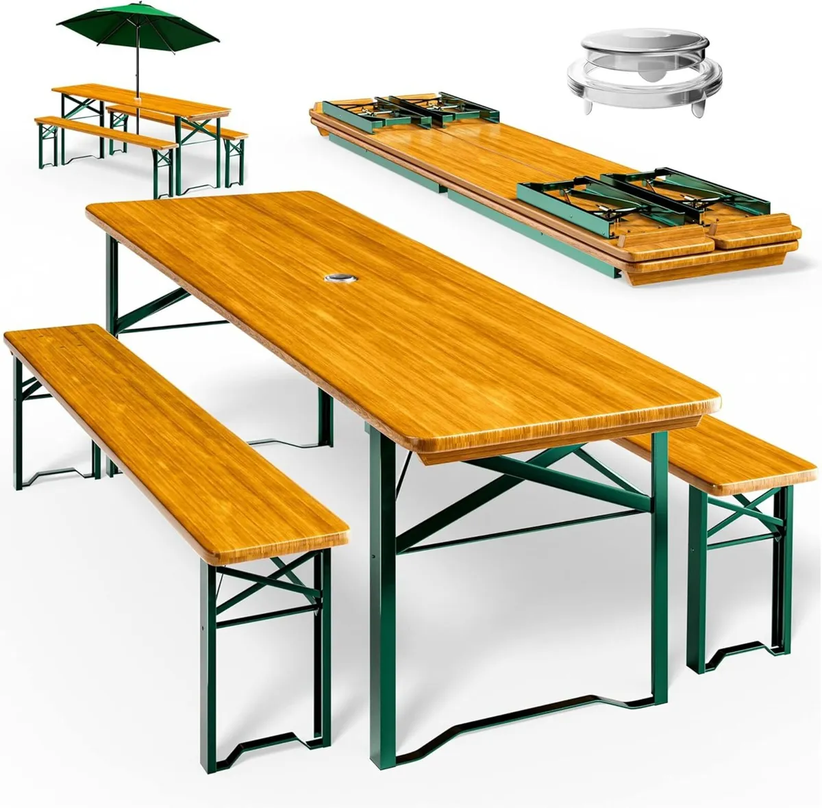 Wooden Folding table and two benches picnic set (3 - Image 2