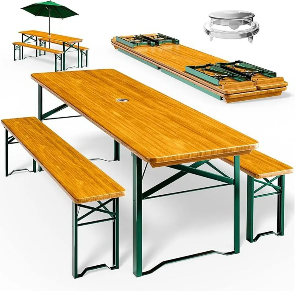Wooden Folding table and two benches picnic set (3 - Image 4
