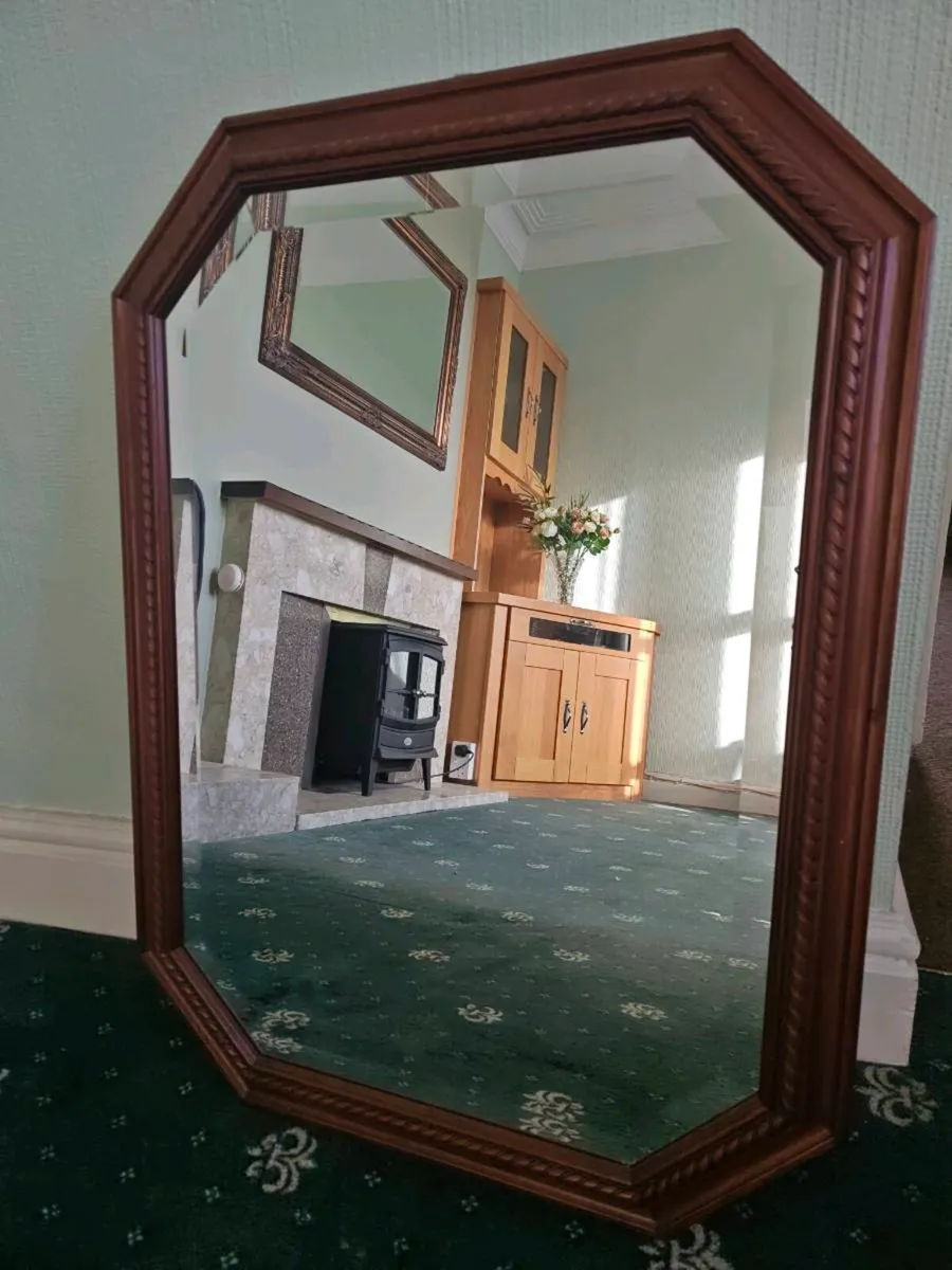 Octagonal wall mirror with decorative wooden frame - Image 1