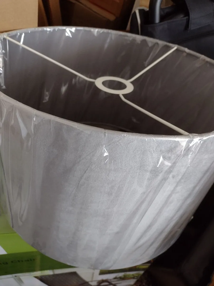 New large pale grey velvet lamp/ceiling shade - Image 1