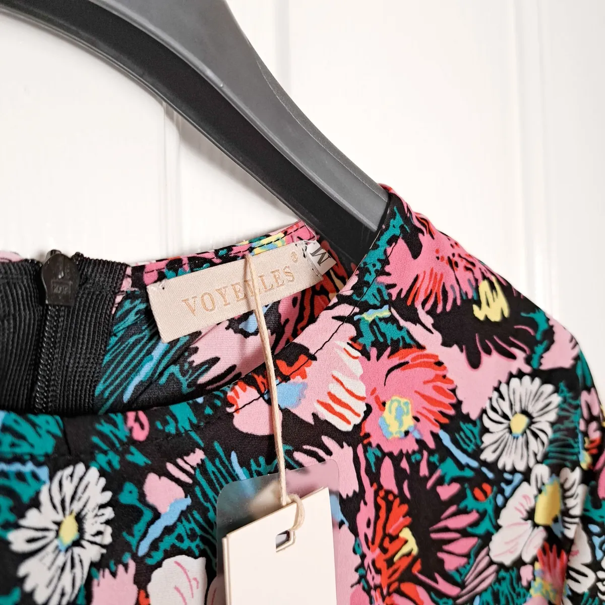 Voyelles Pink Bright Floral Midi Dress Summer M - Image 2