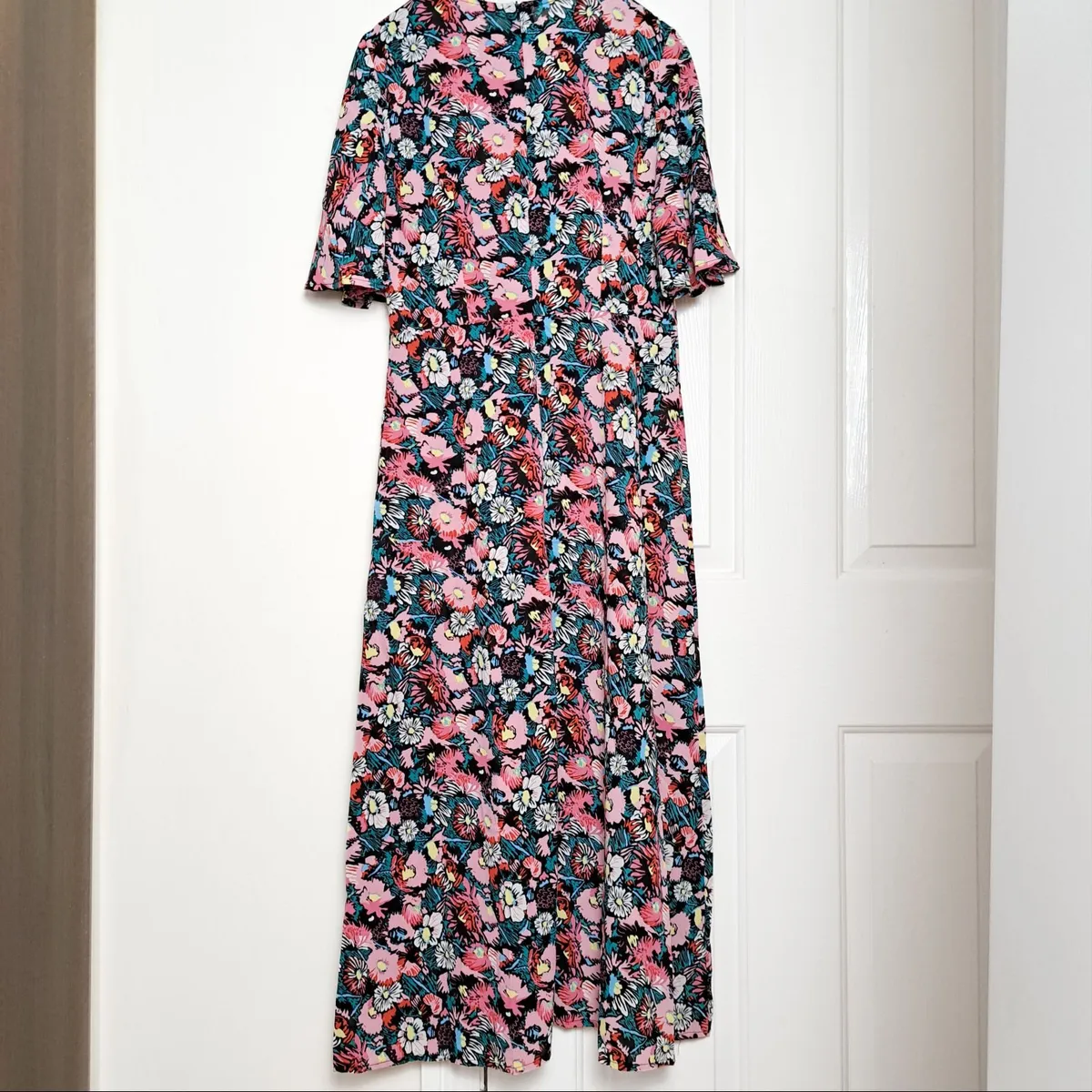 Voyelles Pink Bright Floral Midi Dress Summer M - Image 4