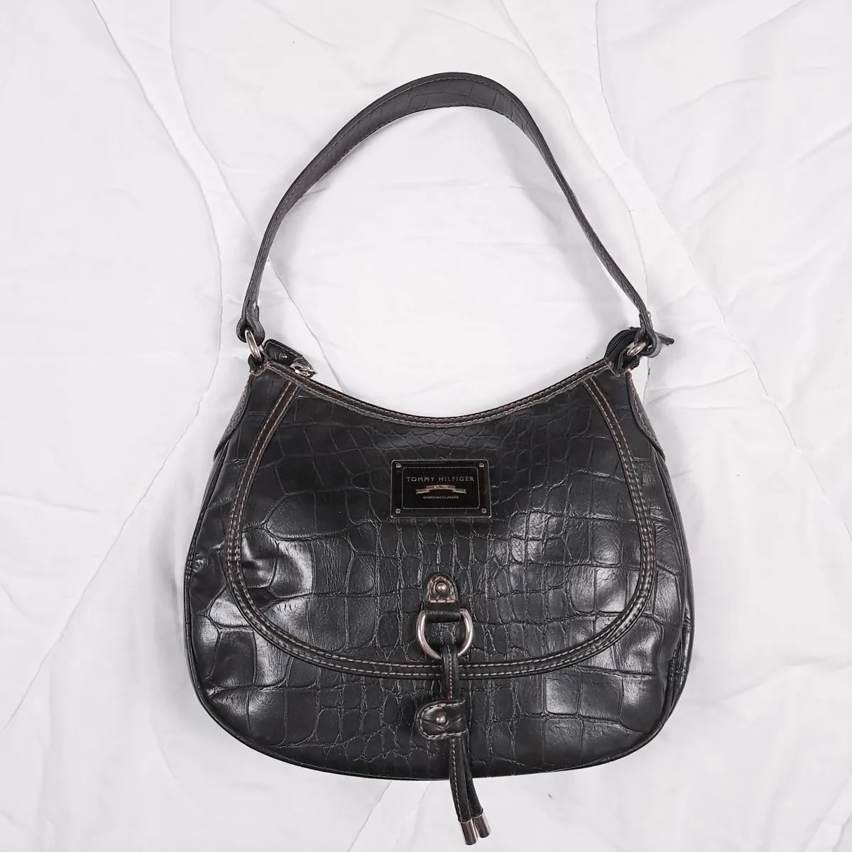 Tommy Hilfiger Vintage Black Croc Y2K Shoulder Bag - Image 3