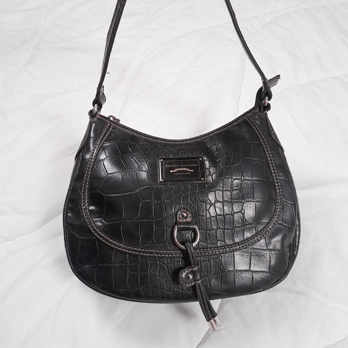Tommy Hilfiger Vintage Black Croc Y2K Shoulder Bag - Image 1