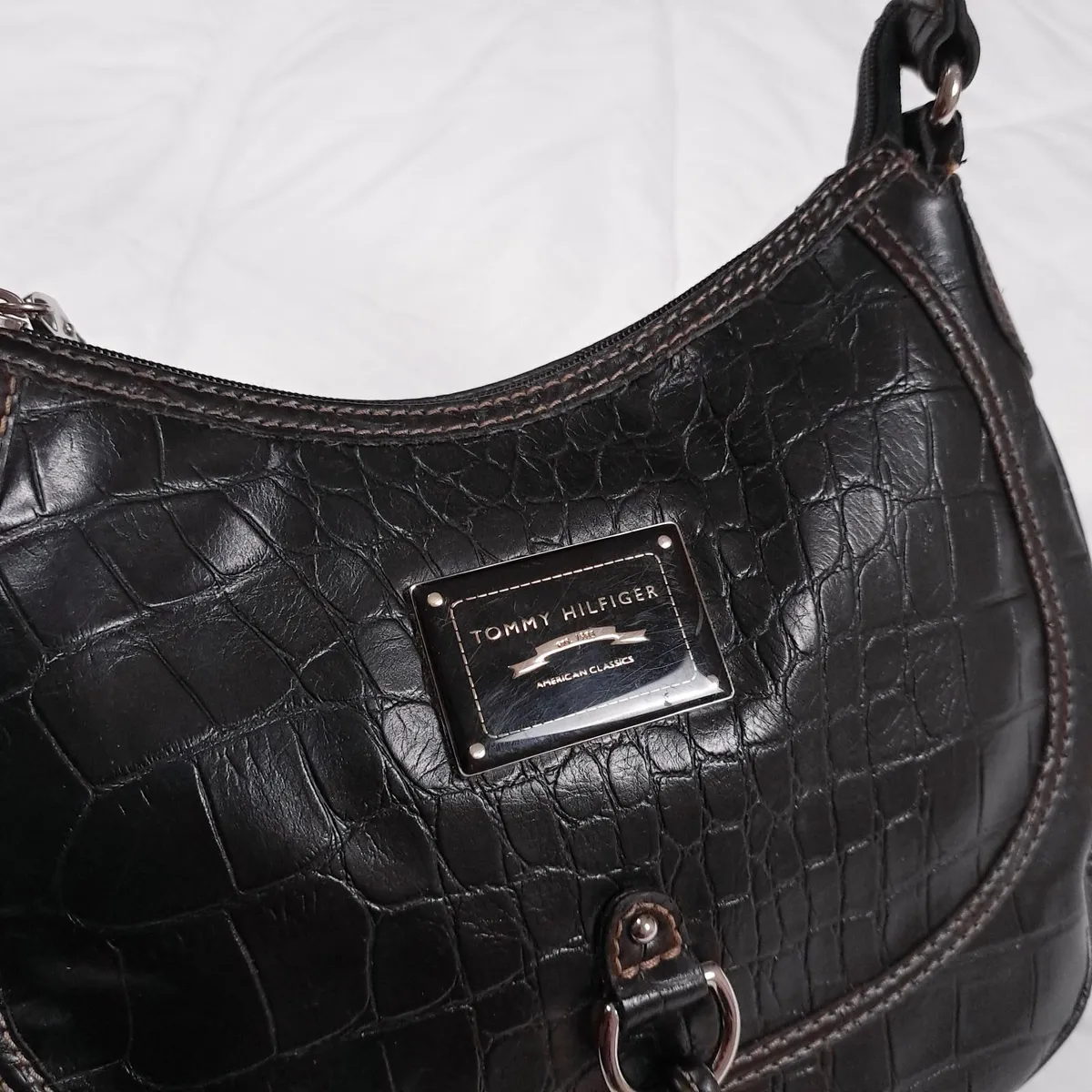 Tommy Hilfiger Vintage Black Croc Y2K Shoulder Bag - Image 2