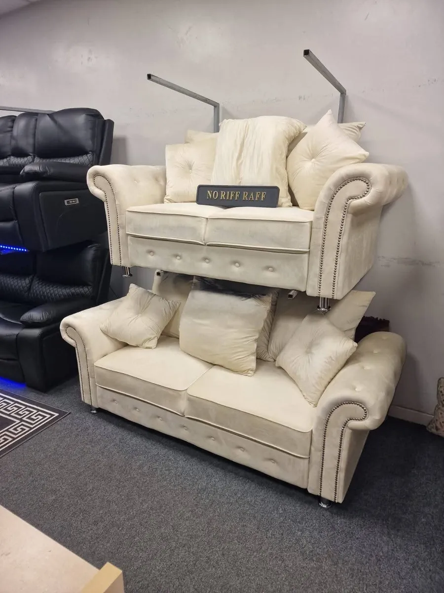 NEW Olympia Cream & Grey Fabric Sofas - Image 1