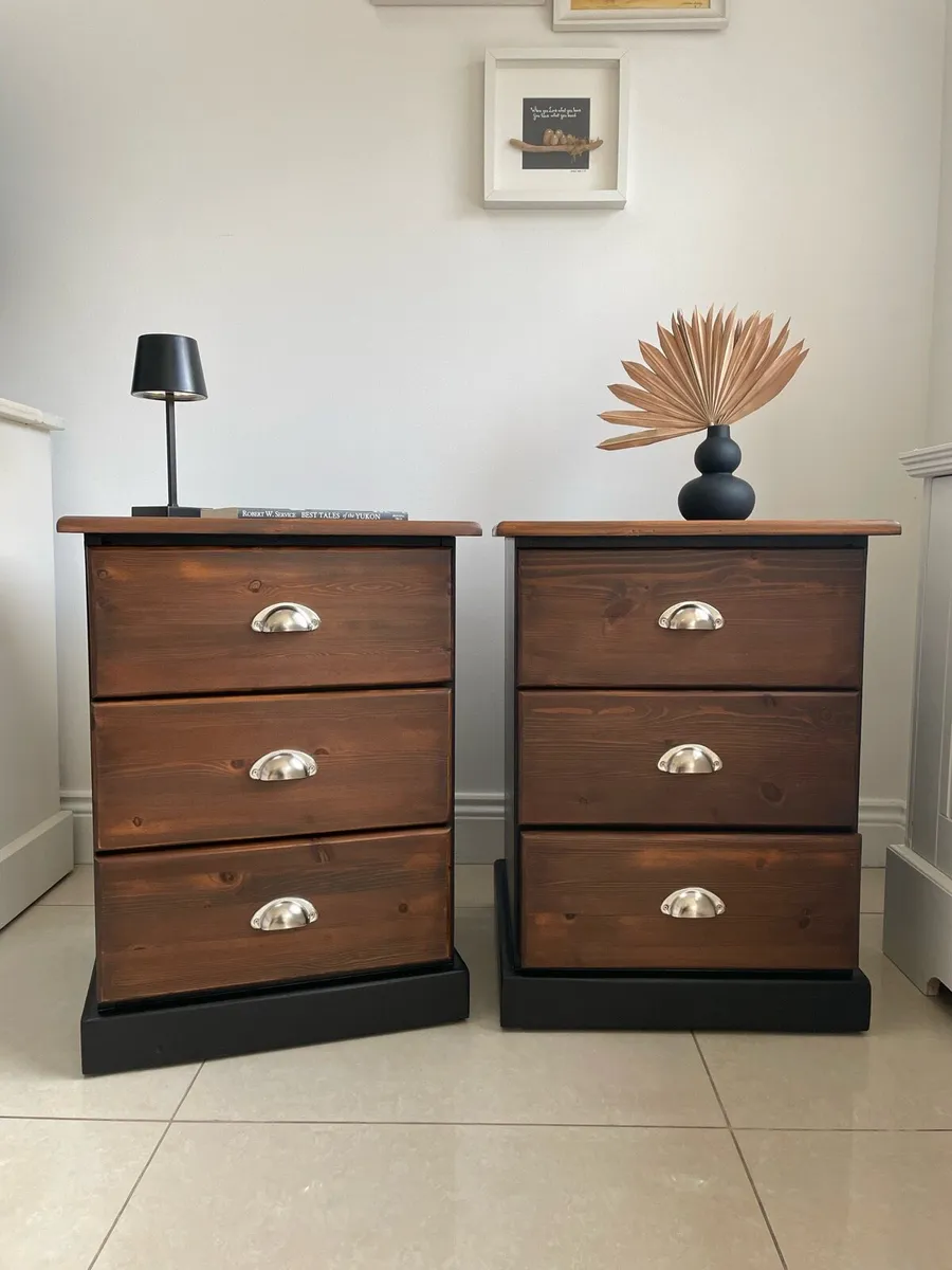 Large Black and oak bedside lockers - Image 2