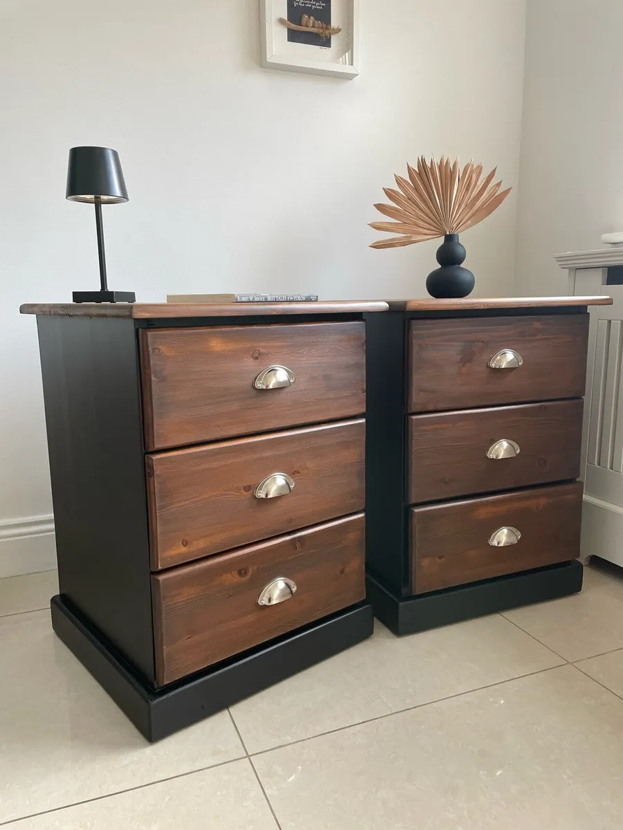 Large Black and oak bedside lockers - Image 3