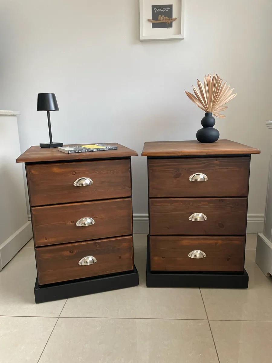 Large Black and oak bedside lockers - Image 1
