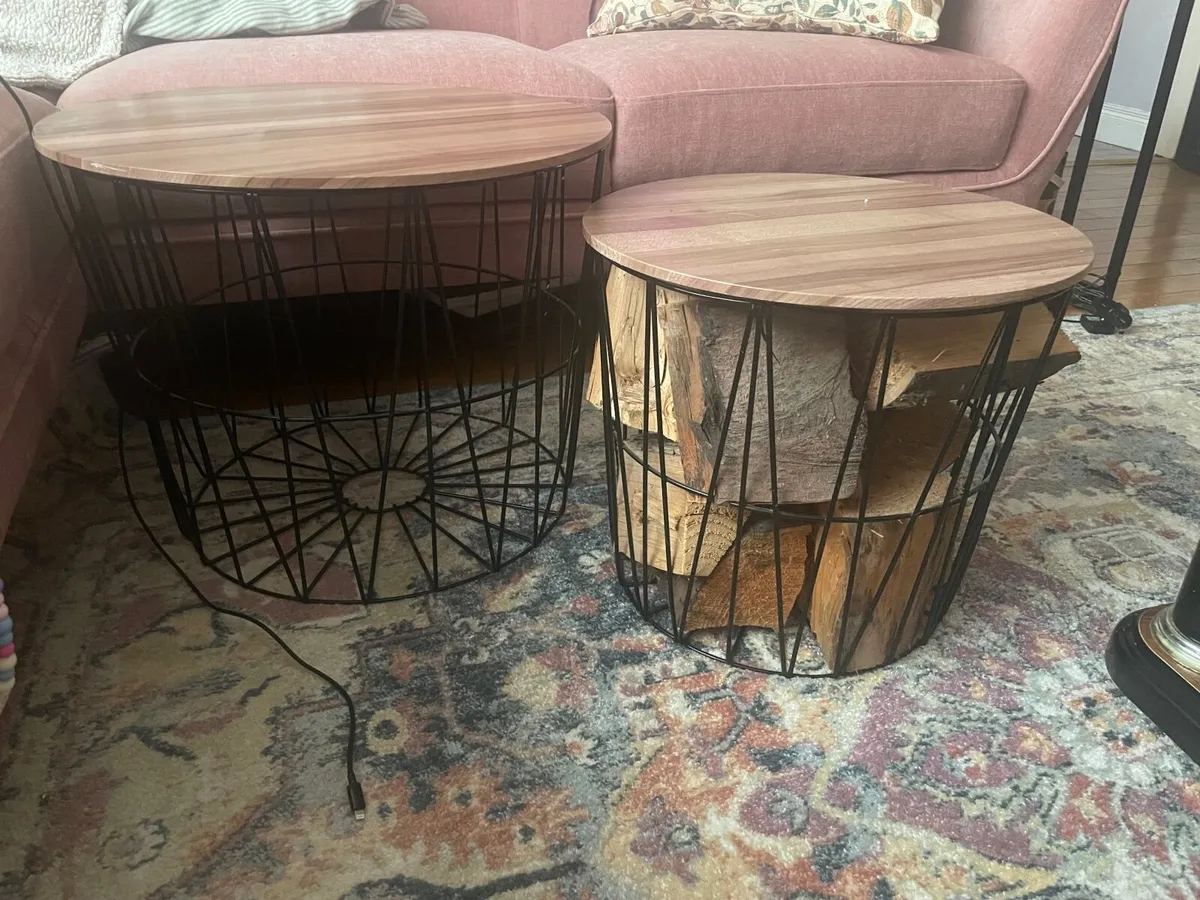 Round side table wire metal storage basket (2) - Image 1