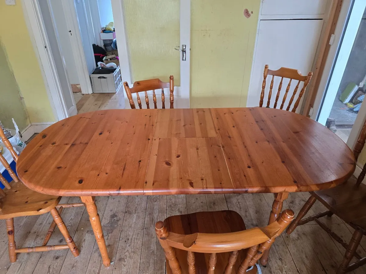 Solid Pine Extendable Kitchen Table + 5 Chairs - Image 3