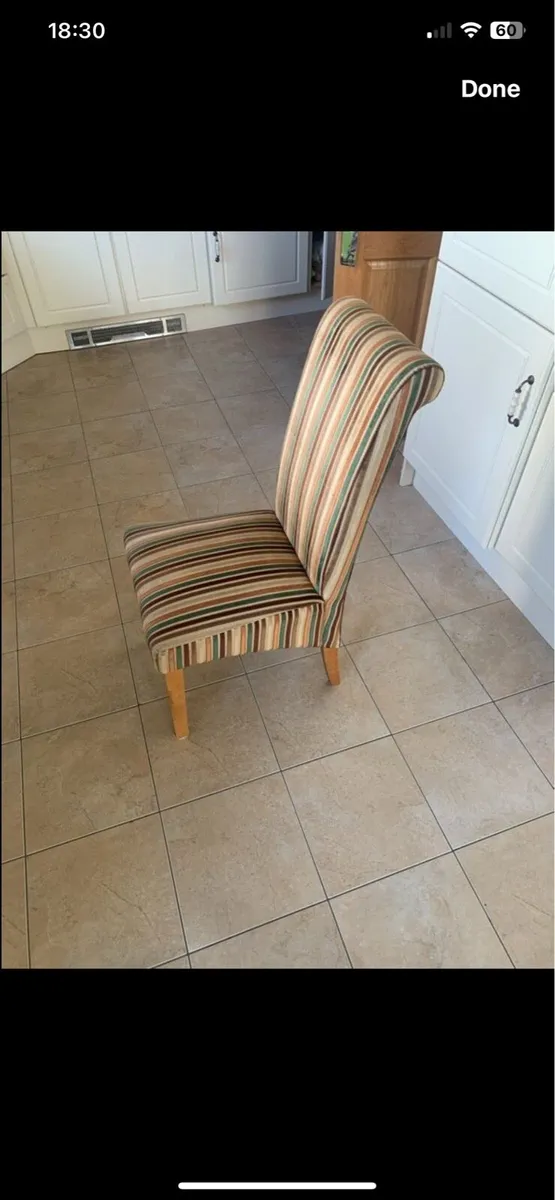 Striped fabric dining chairs x 2 - Image 3