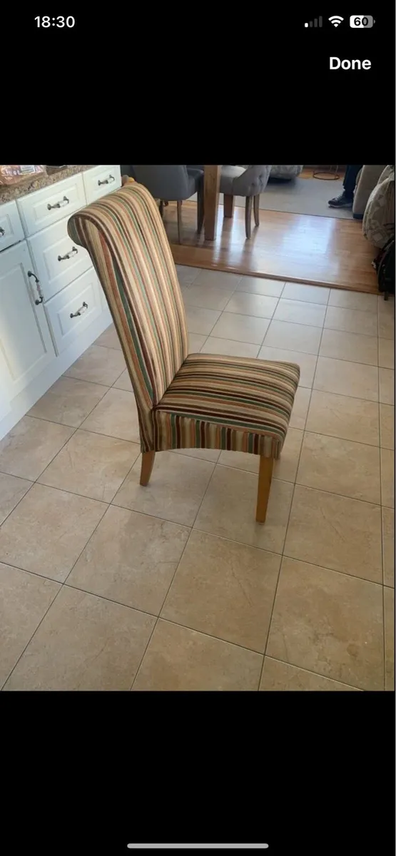 Striped fabric dining chairs x 2 - Image 1