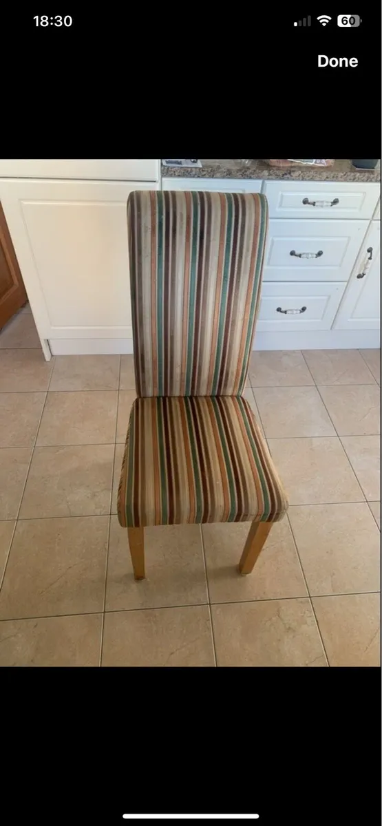 Striped fabric dining chairs x 2 - Image 2