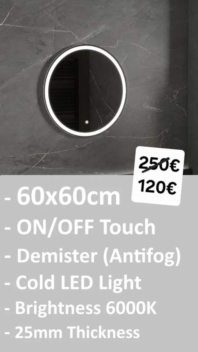 LED Bathroom Mirror Demister Antifog 60x60cm - Image 1