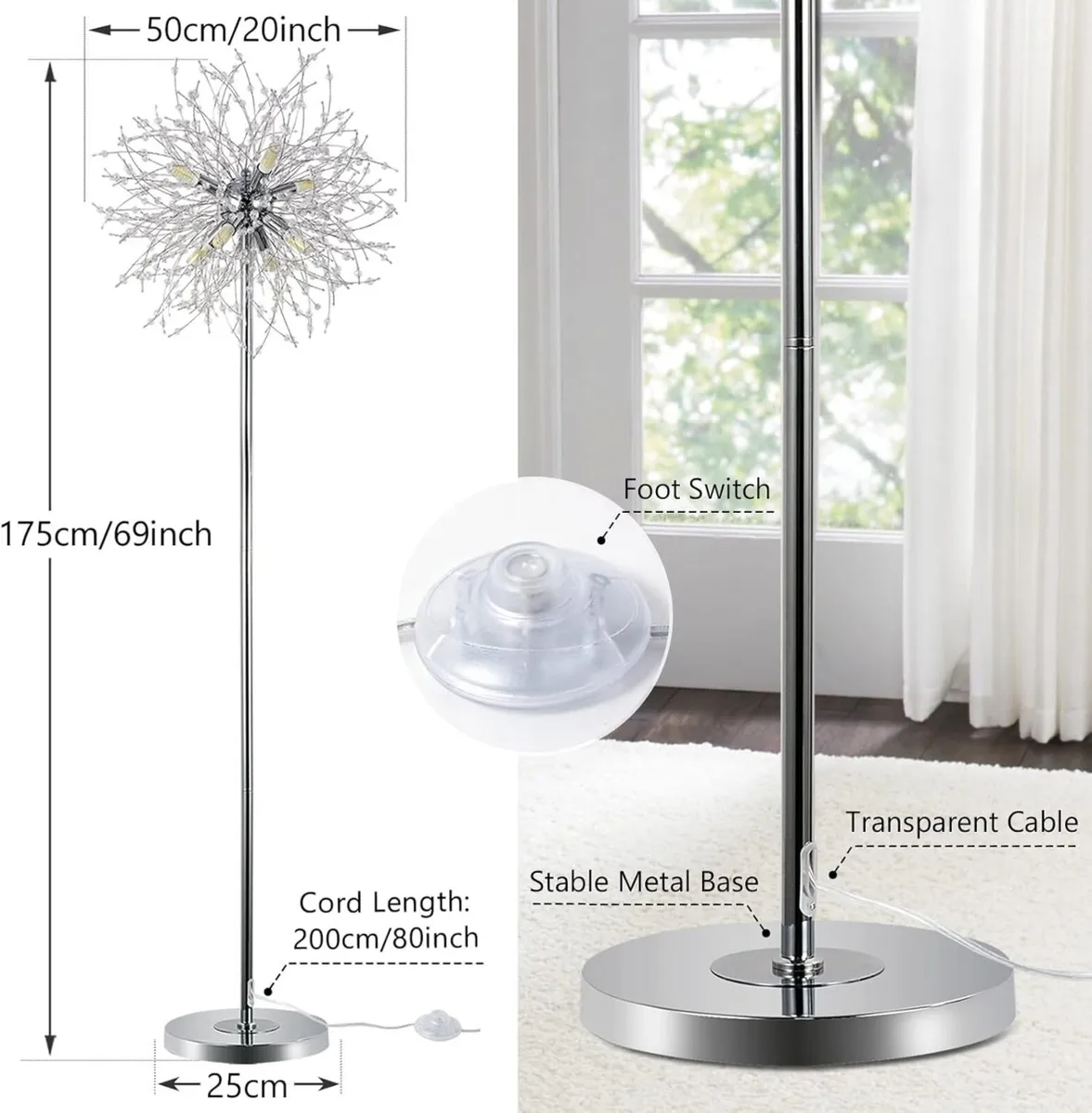 Modern Crystal Fireworks Floor Lamps Chrome - Image 3