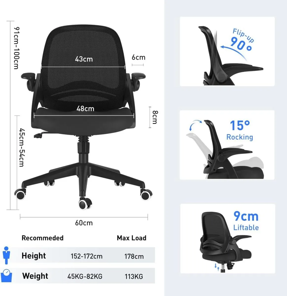 Office Chair Desk Flip-up Armrest Ergonomic Task - Image 3