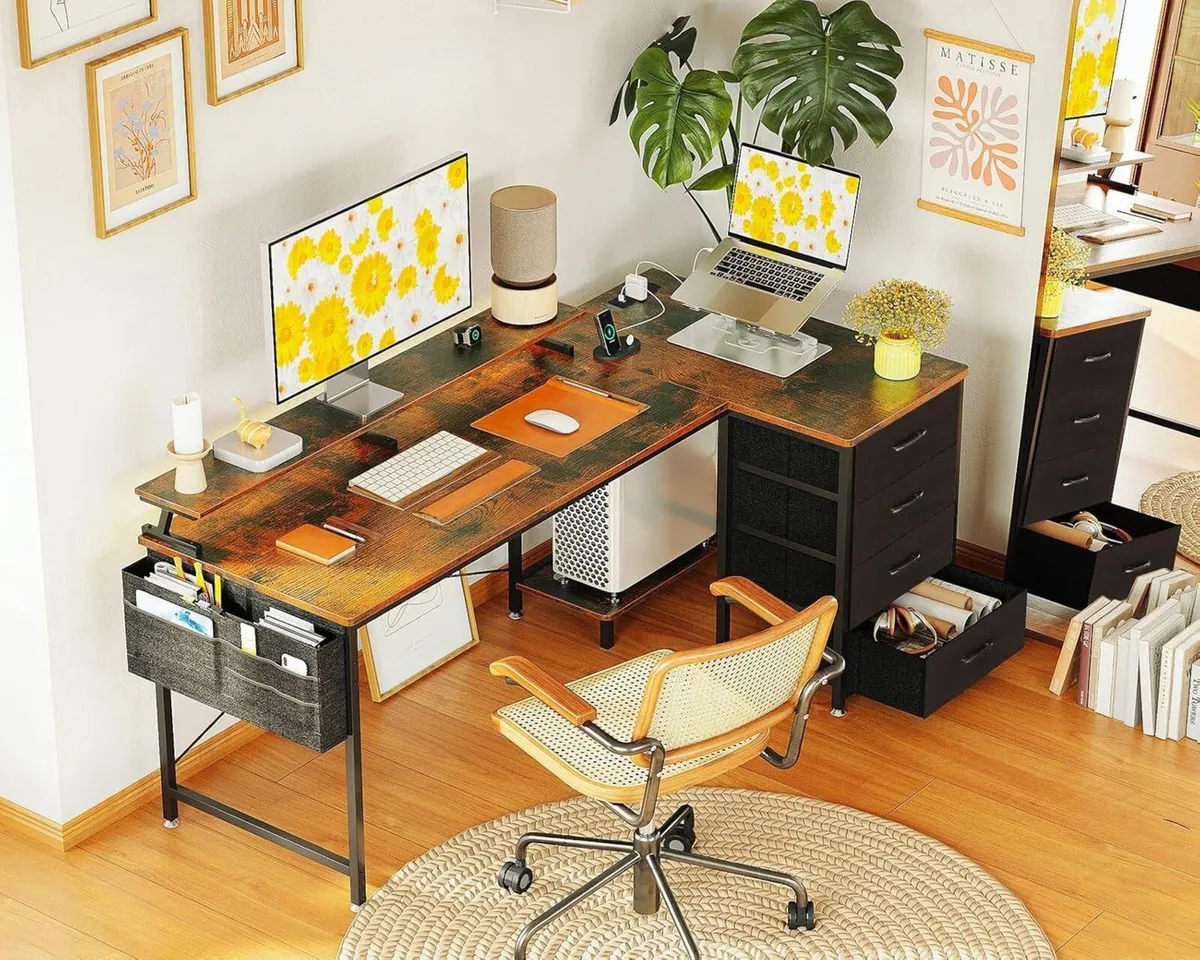 Corner Desk with Drawers L Shaped Computer - Image 2