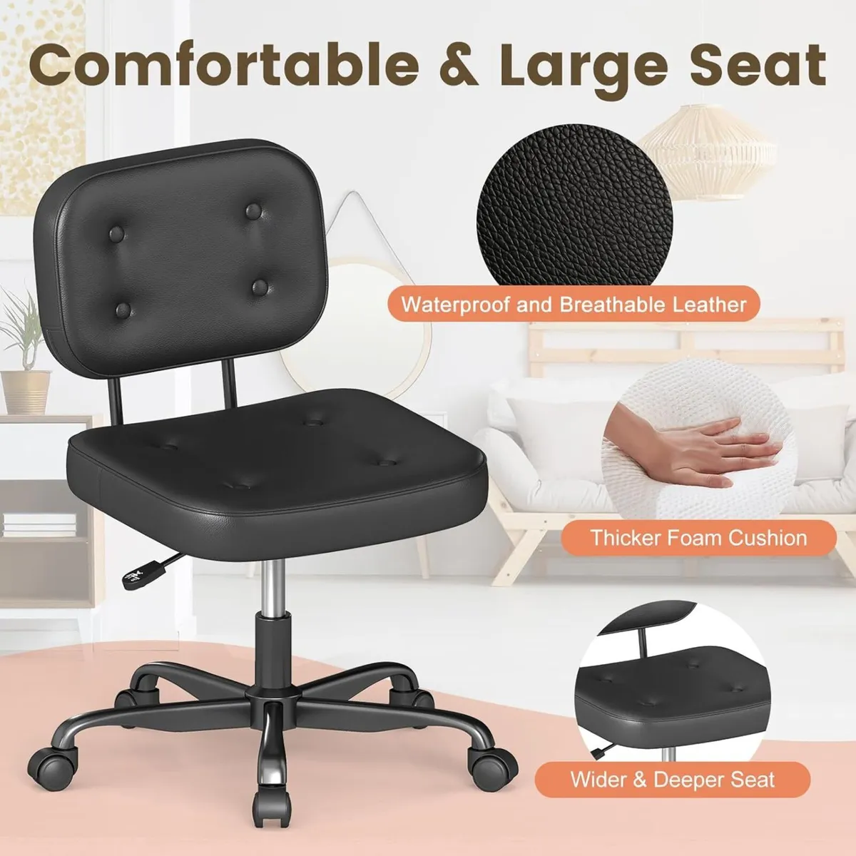 Armless Desk Chair for Home Office Compact Swivel - Image 3