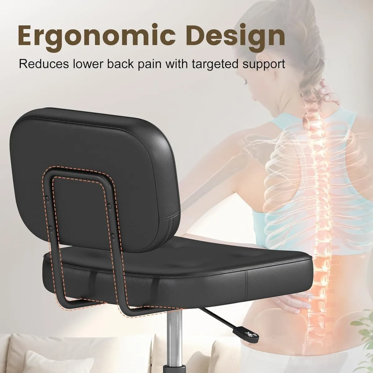Armless Desk Chair for Home Office Compact Swivel - Image 4