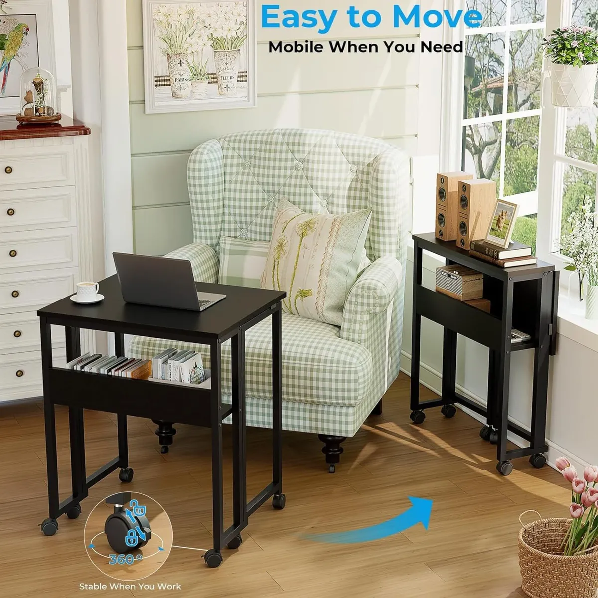 Small Folding Desk with Storage Shelf 63 cm - Image 4