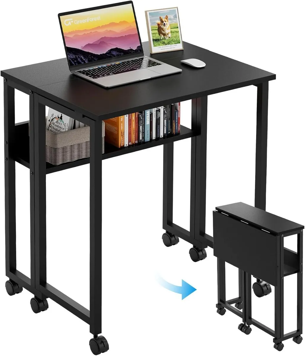 Small Folding Desk with Storage Shelf 63 cm - Image 1