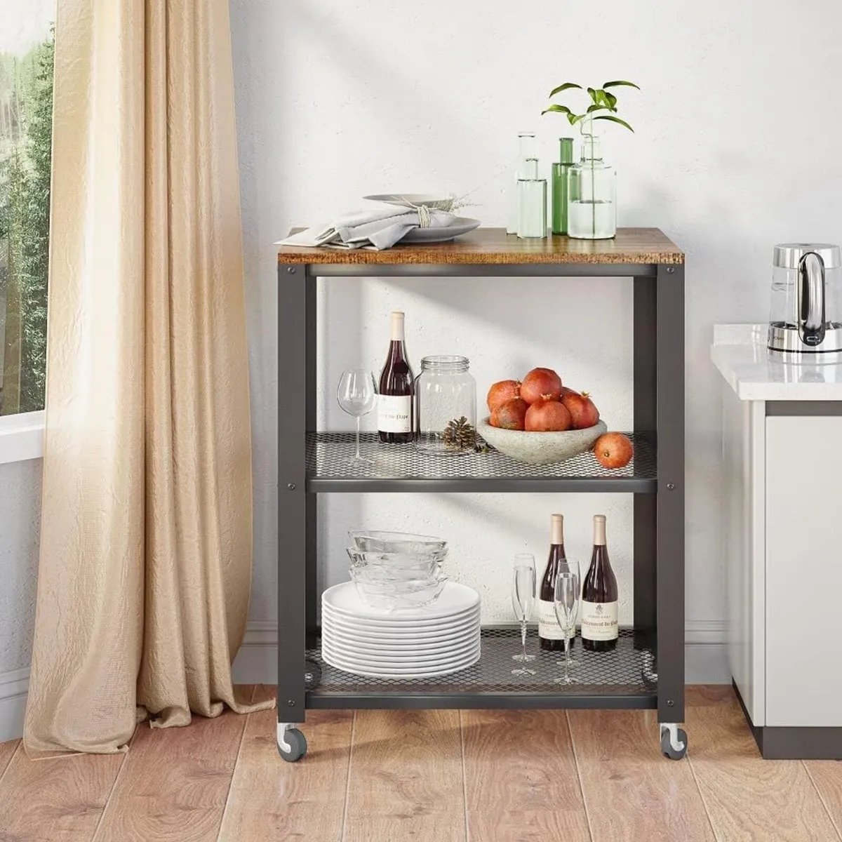 3 Tier Kitchen Trolley Serving Rolling Cart on - Image 2