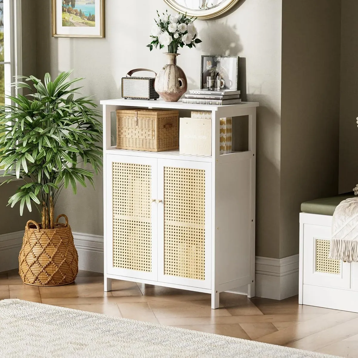 Bamboo Cabinet Bathroom Storage with Rattan Doors - Image 2