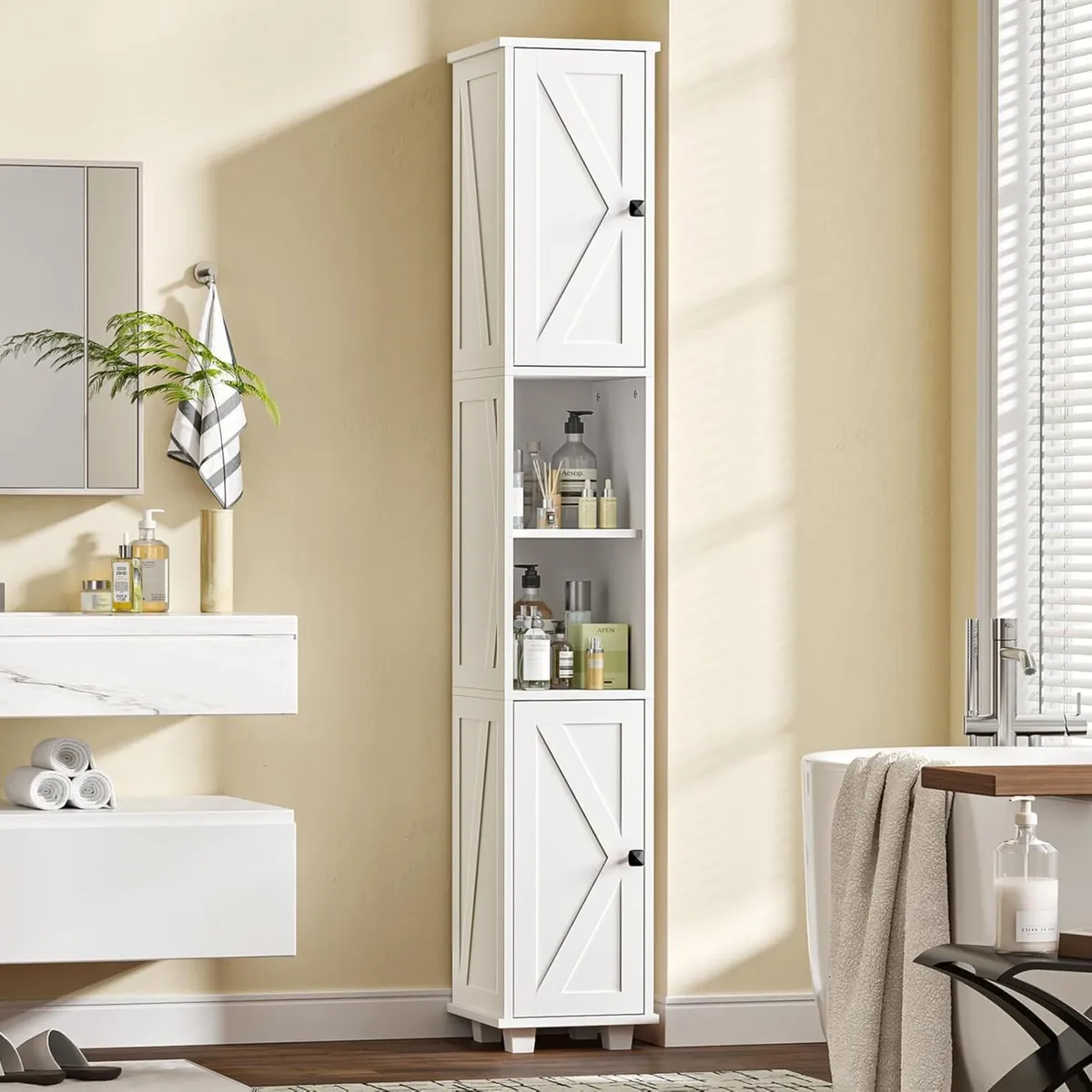 Tall Bathroom Storage Cabinet Slim Freestanding - Image 2