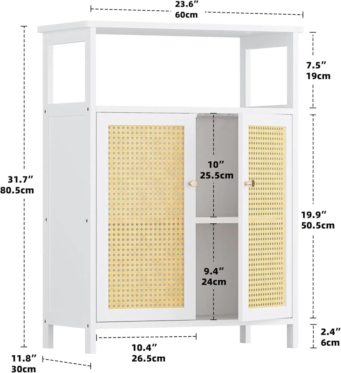 Bamboo Cabinet Bathroom Storage with Rattan Doors - Image 3