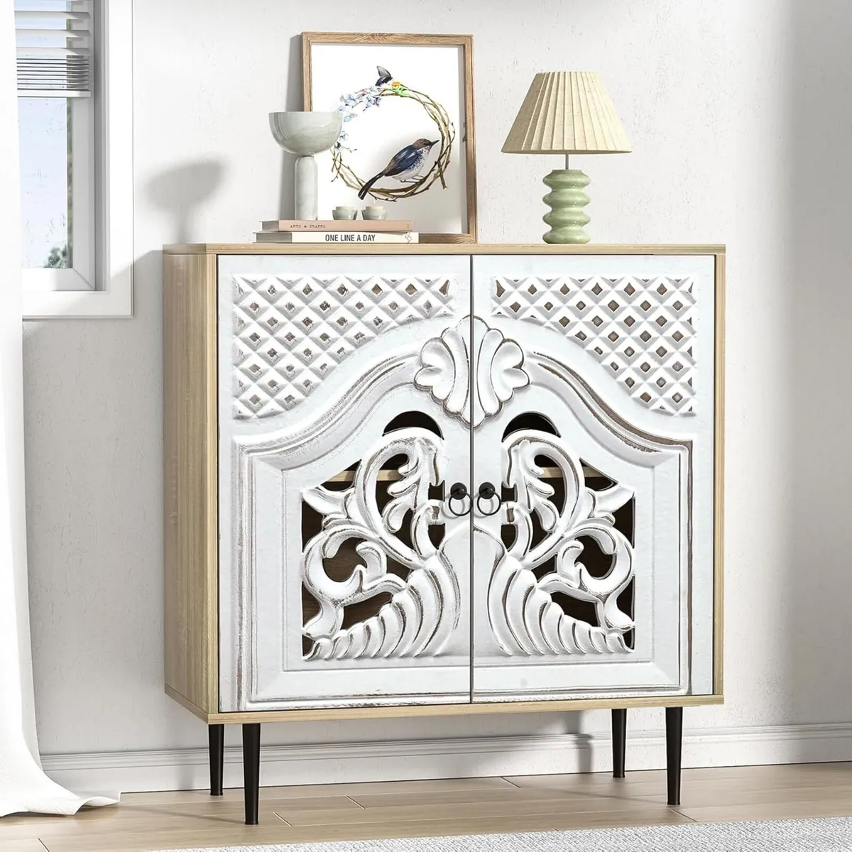 Sideboard Kitchen with 2 Doors Carved Cabinet - Image 4