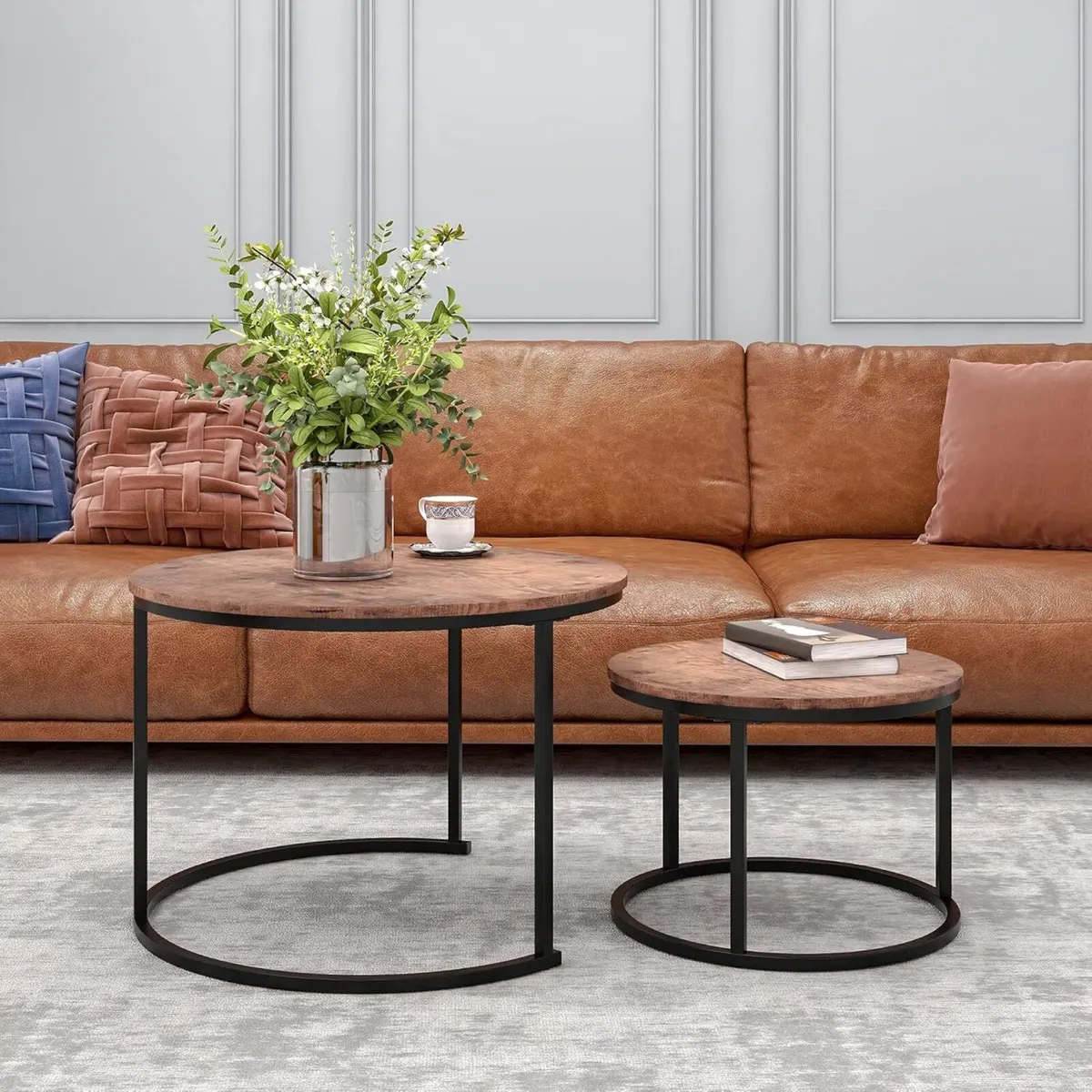 Round Nesting Coffee Table Set of 2 for Living - Image 4