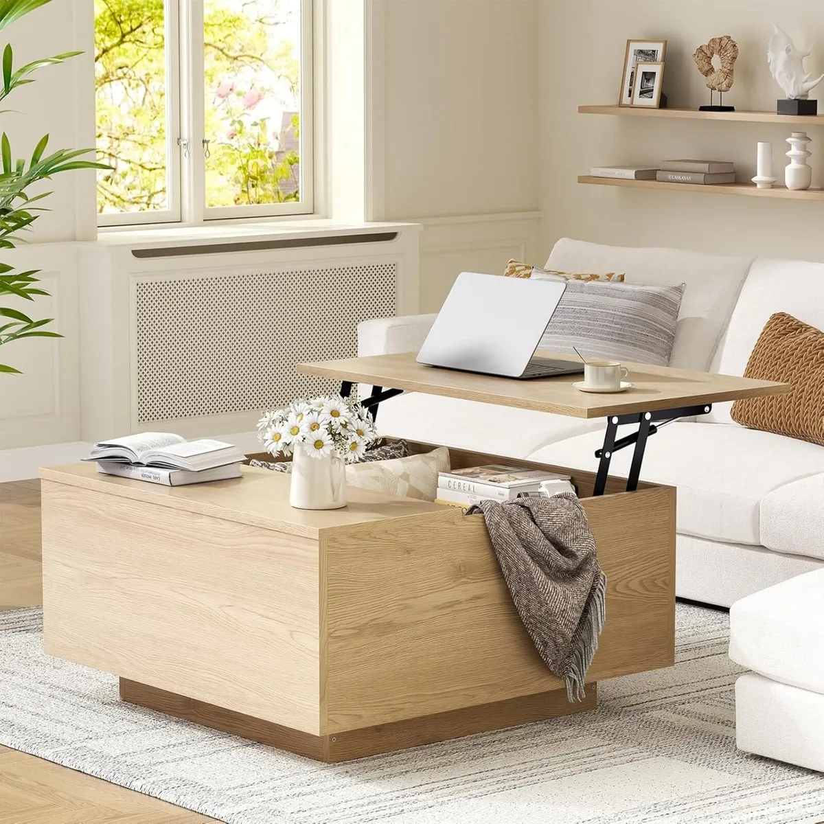 Lift Top Coffee Table Wood Square with Storage - Image 1
