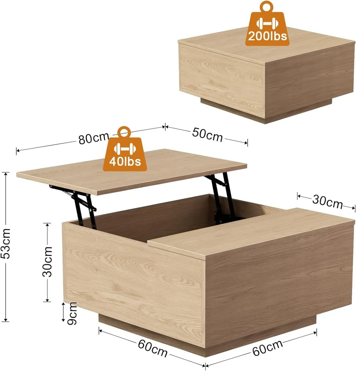 Lift Top Coffee Table Wood Square with Storage - Image 2