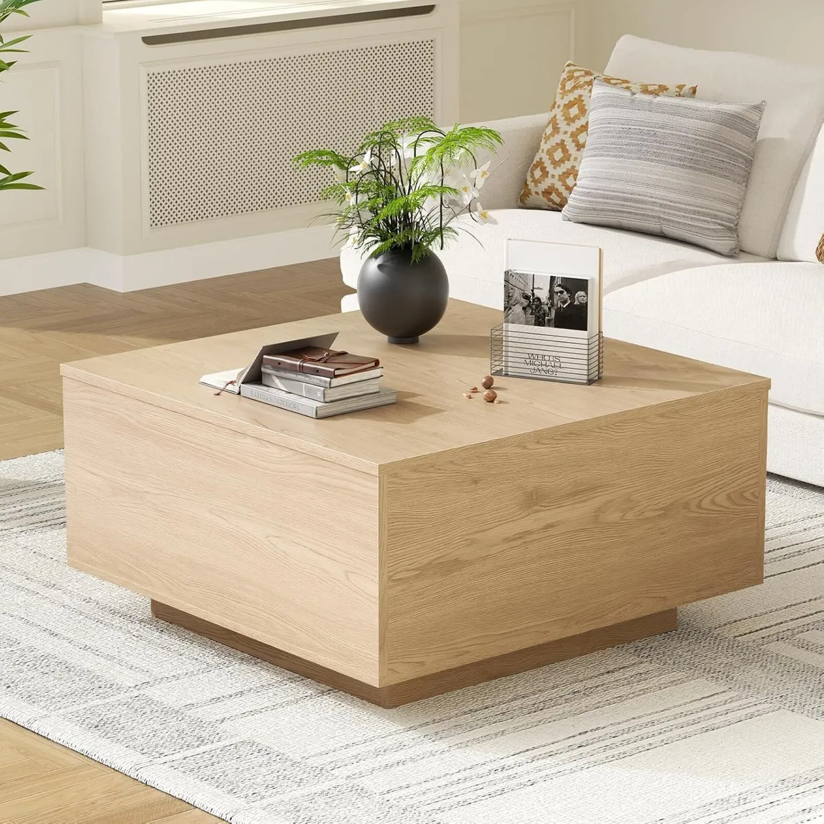 Lift Top Coffee Table Wood Square with Storage - Image 4