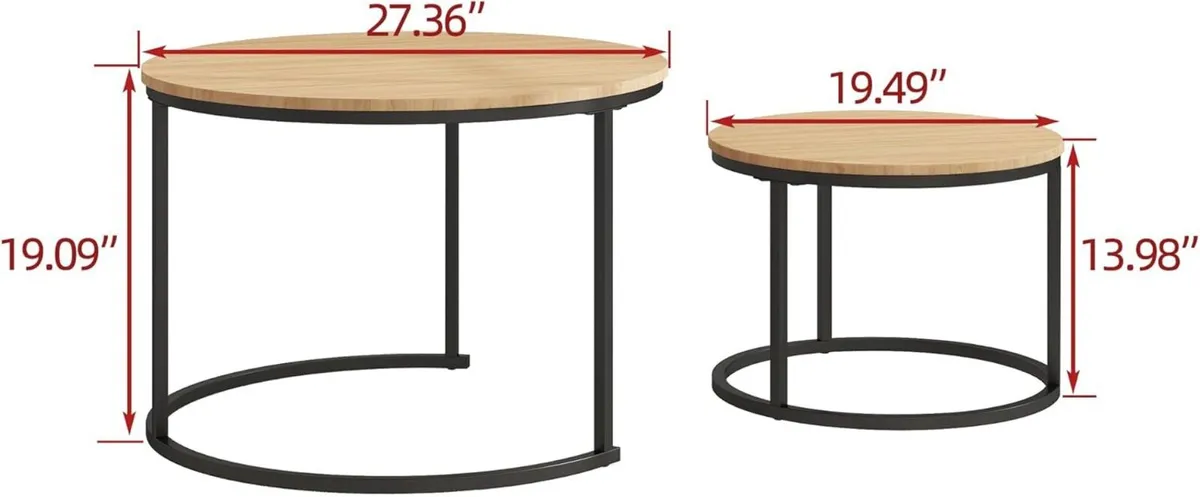 Round Nesting Coffee Table Set of 2 End Tables - Image 2