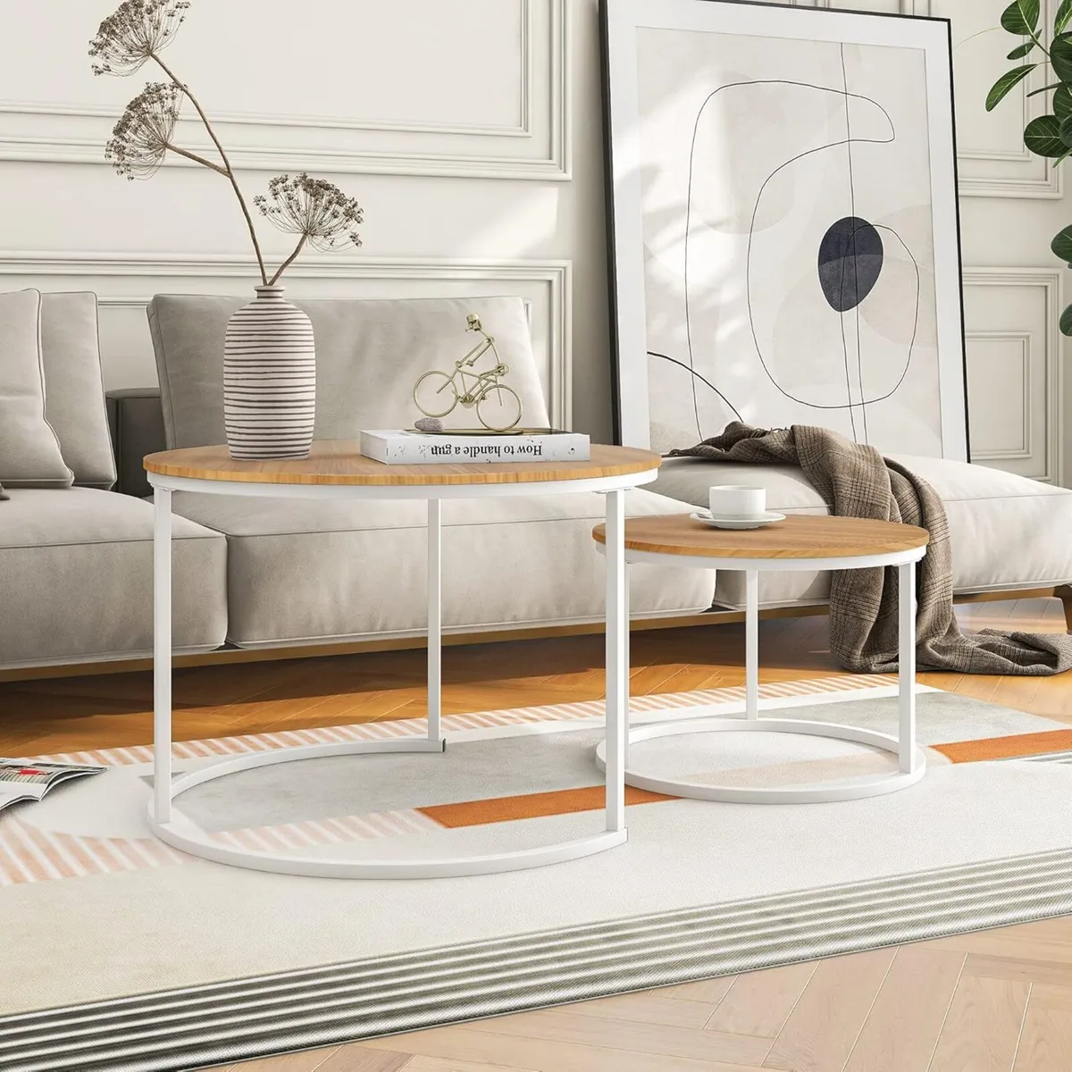 Round Nesting Coffee Table Set of 2 End Tables - Image 3