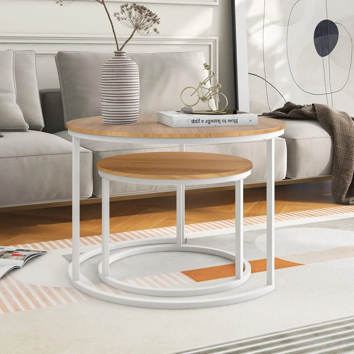 Round Nesting Coffee Table Set of 2 End Tables - Image 4