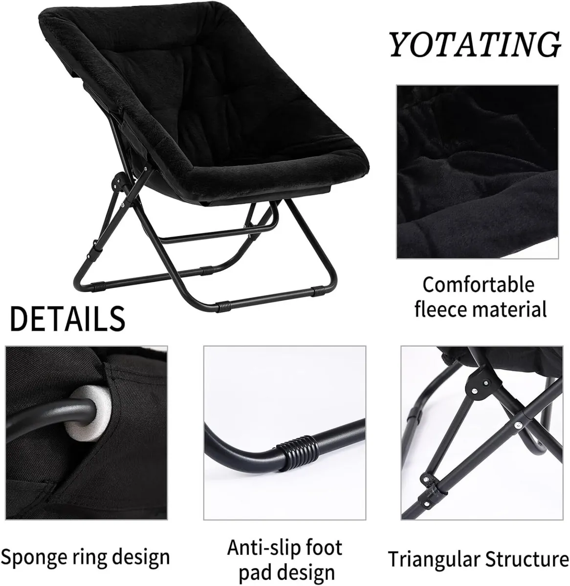 Saucer Chair with Ottoman Comfy Faux Fur Oversized - Image 4