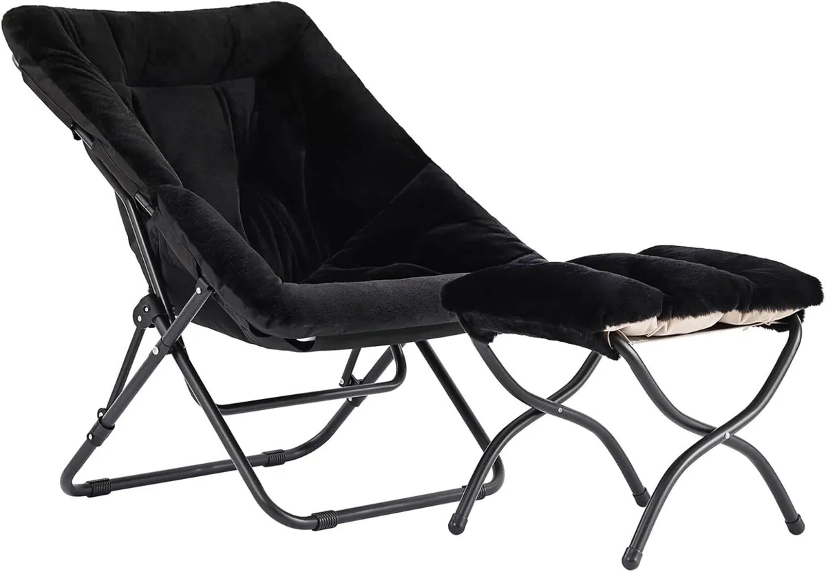 Saucer Chair with Ottoman Comfy Faux Fur Oversized - Image 1