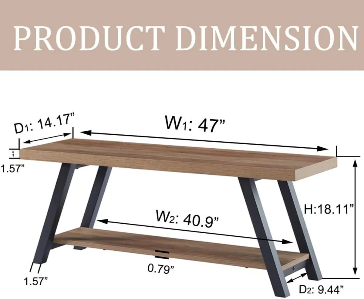 Entryway Bench with Storage Industrial Wood Metal - Image 2