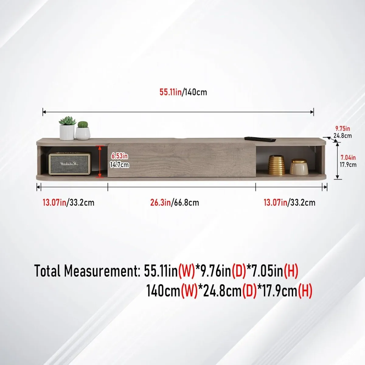 Floating TV Shelf Wall Mounted Cabinet Shelves - Image 2